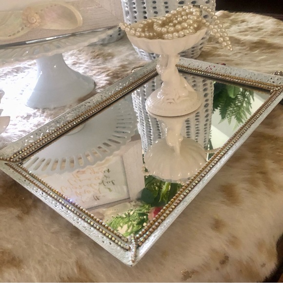 Vintage Shabby Chic Mirrored Vanity Tray - Picture 2 of 9